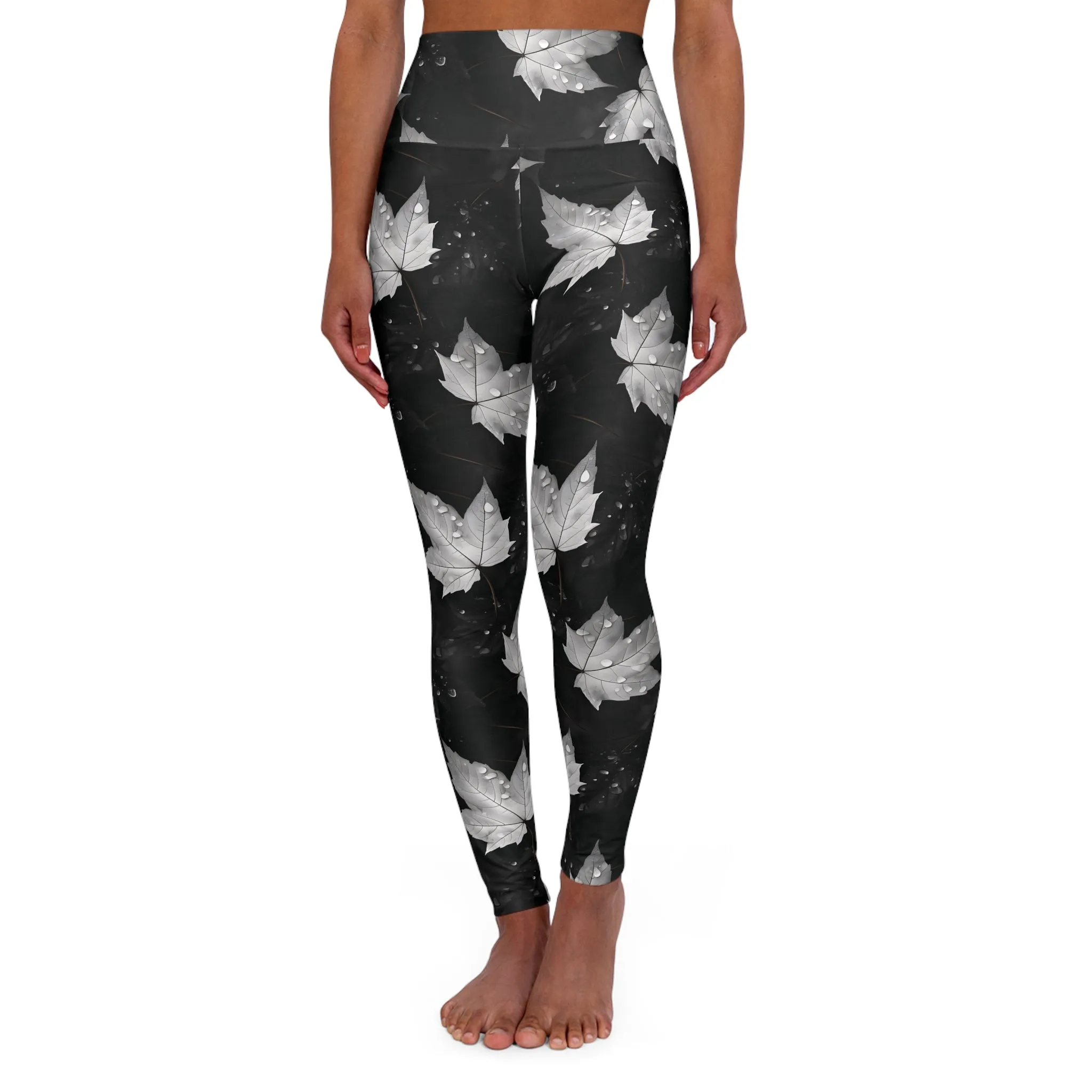 MONOCHROME LEAF High Waisted Yoga Leggings (AOP)