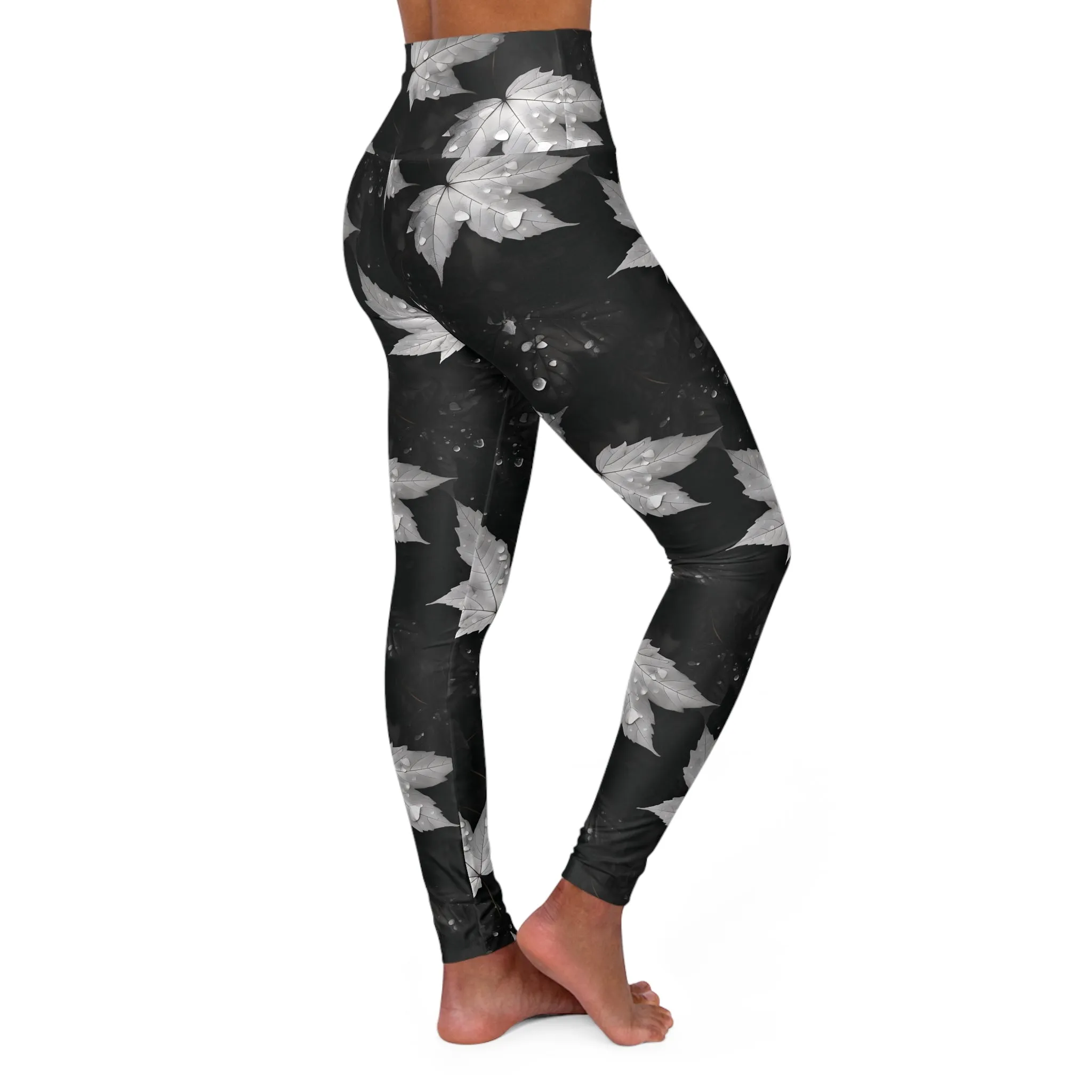 MONOCHROME LEAF High Waisted Yoga Leggings (AOP)