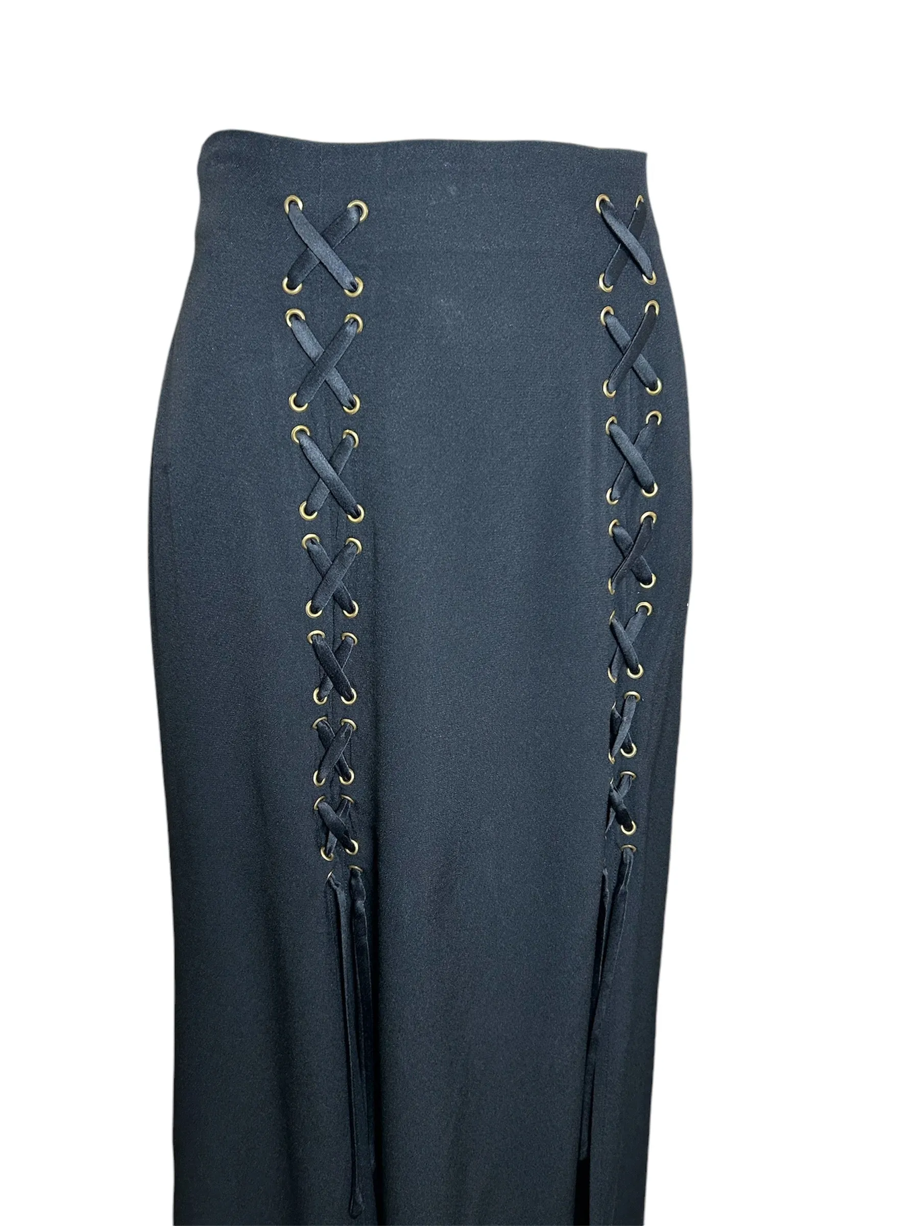 Moschino Cheap & Chic Lace-Up High Slit Flared Maxi Skirt