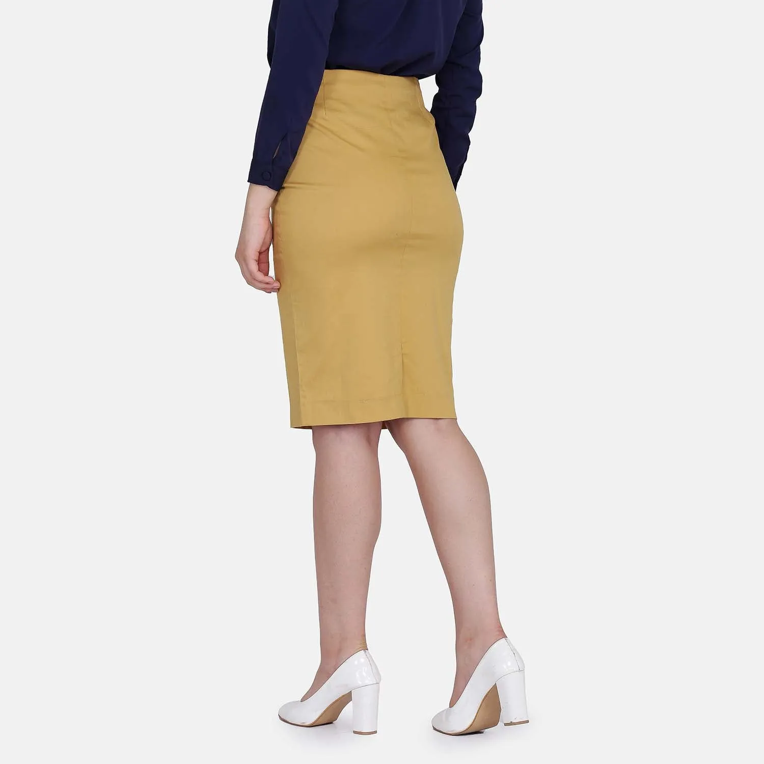 Mustard Yellow Cotton Stretch Pencil Skirt