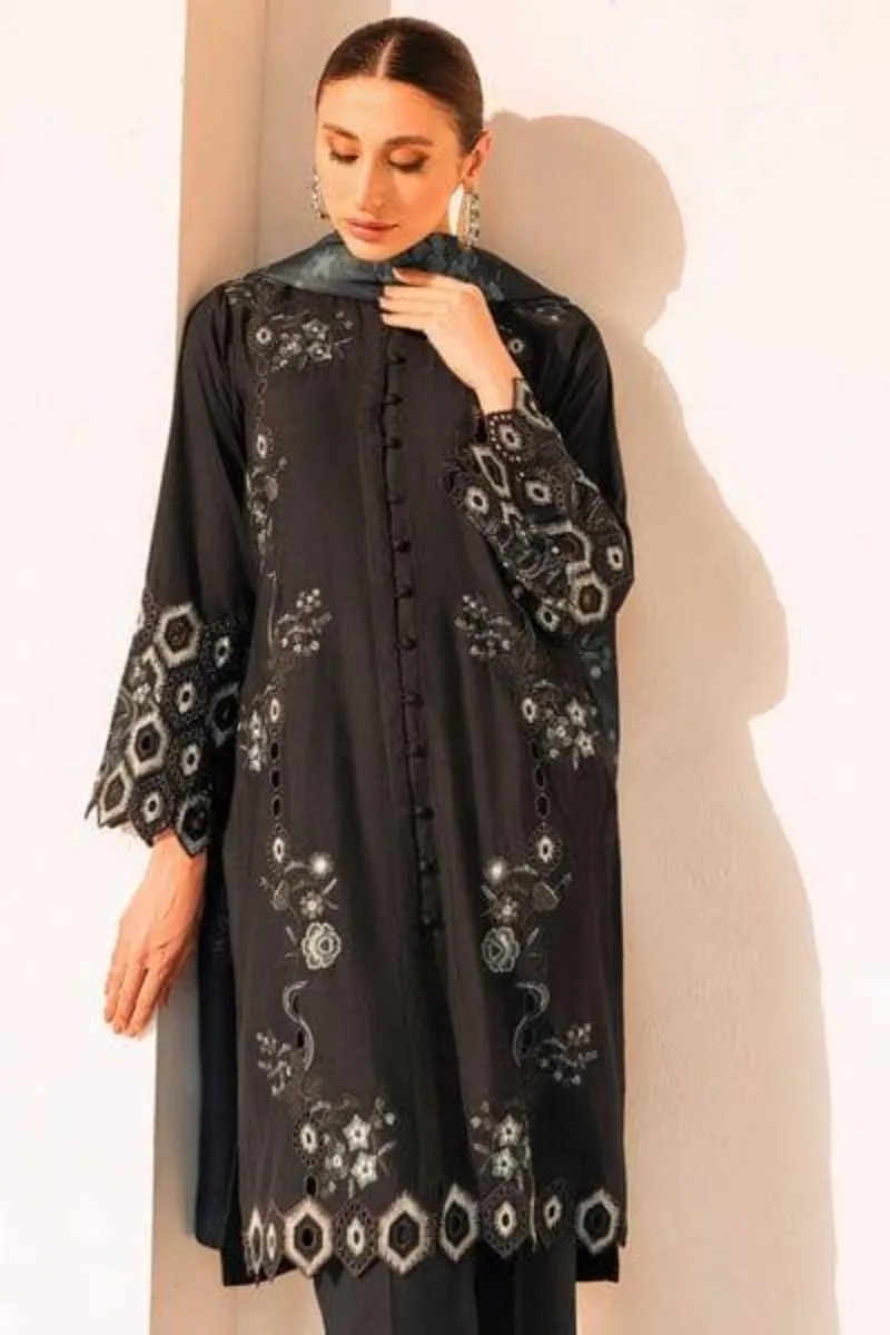 Natasha Kamal - Black Coord Set with Teal Printed Shawl - 3 Pieces