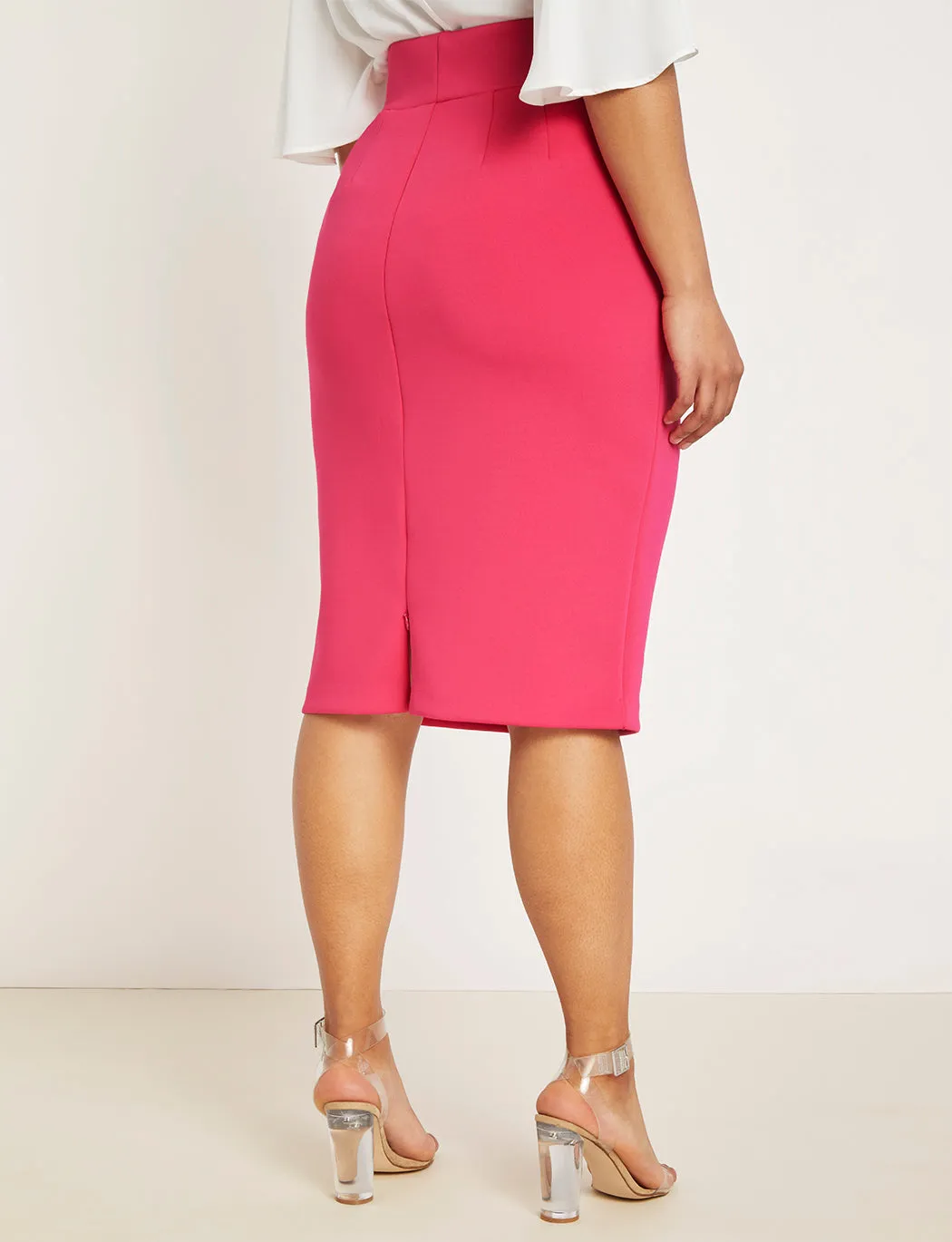 Neoprene Pencil Skirt in Magenta