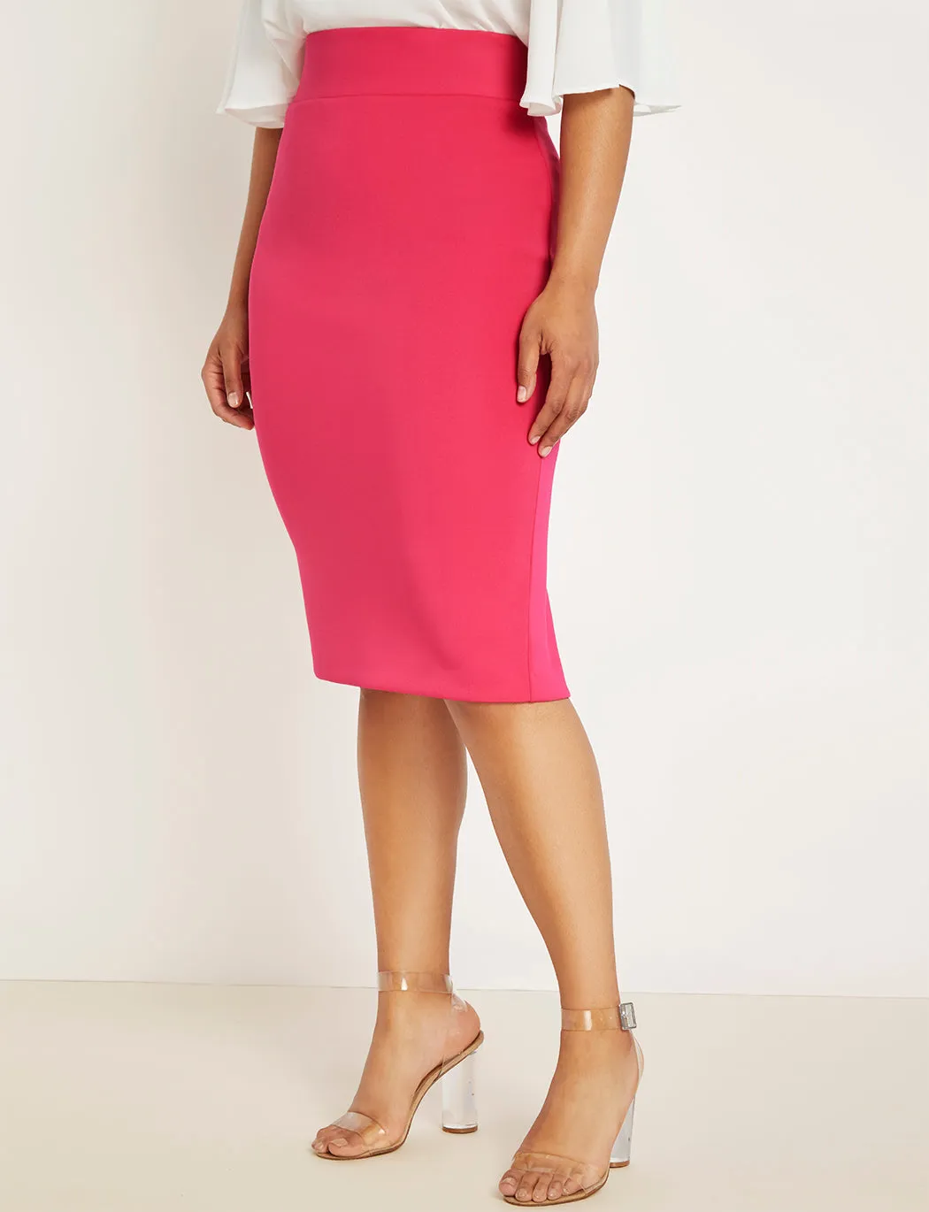 Neoprene Pencil Skirt in Magenta