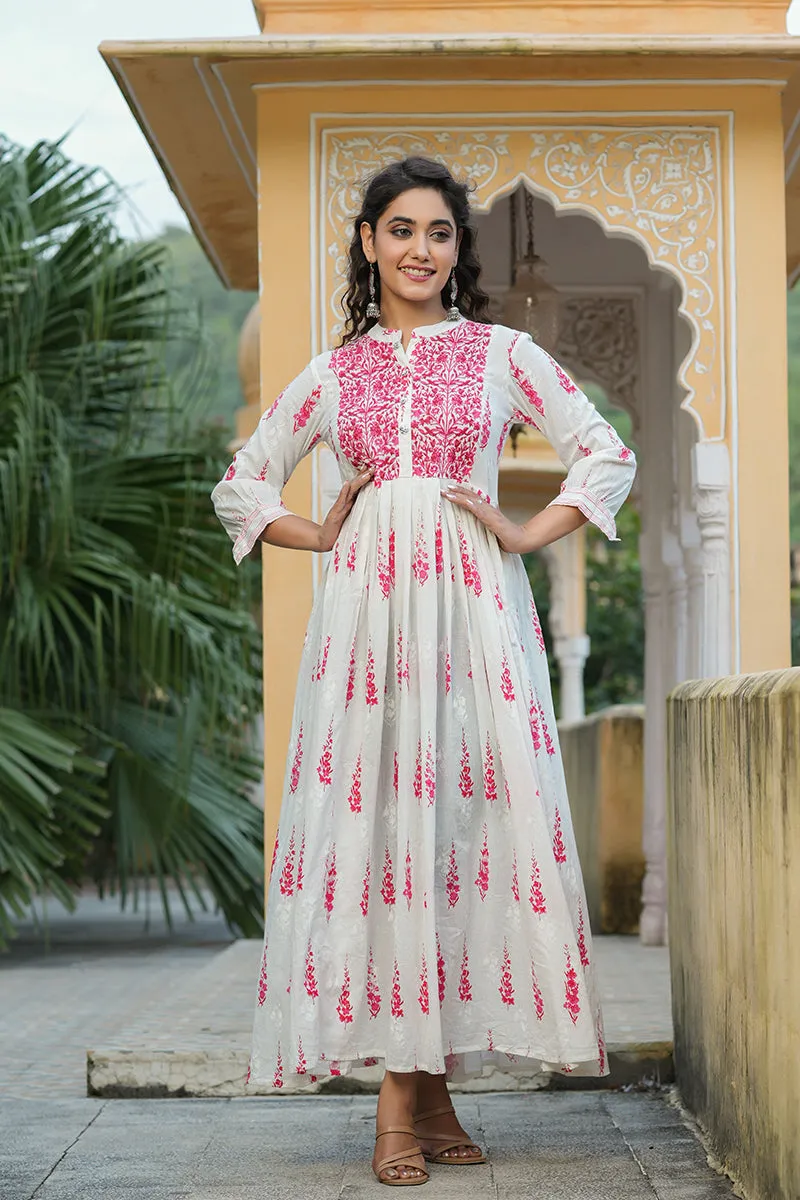 Off White Cotton Anarkali Kurti