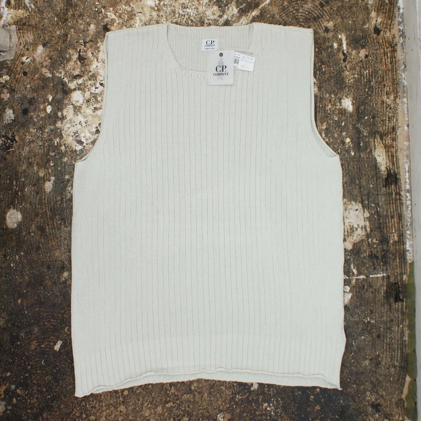 Off White Ribbed Knitted Vest Tank Top