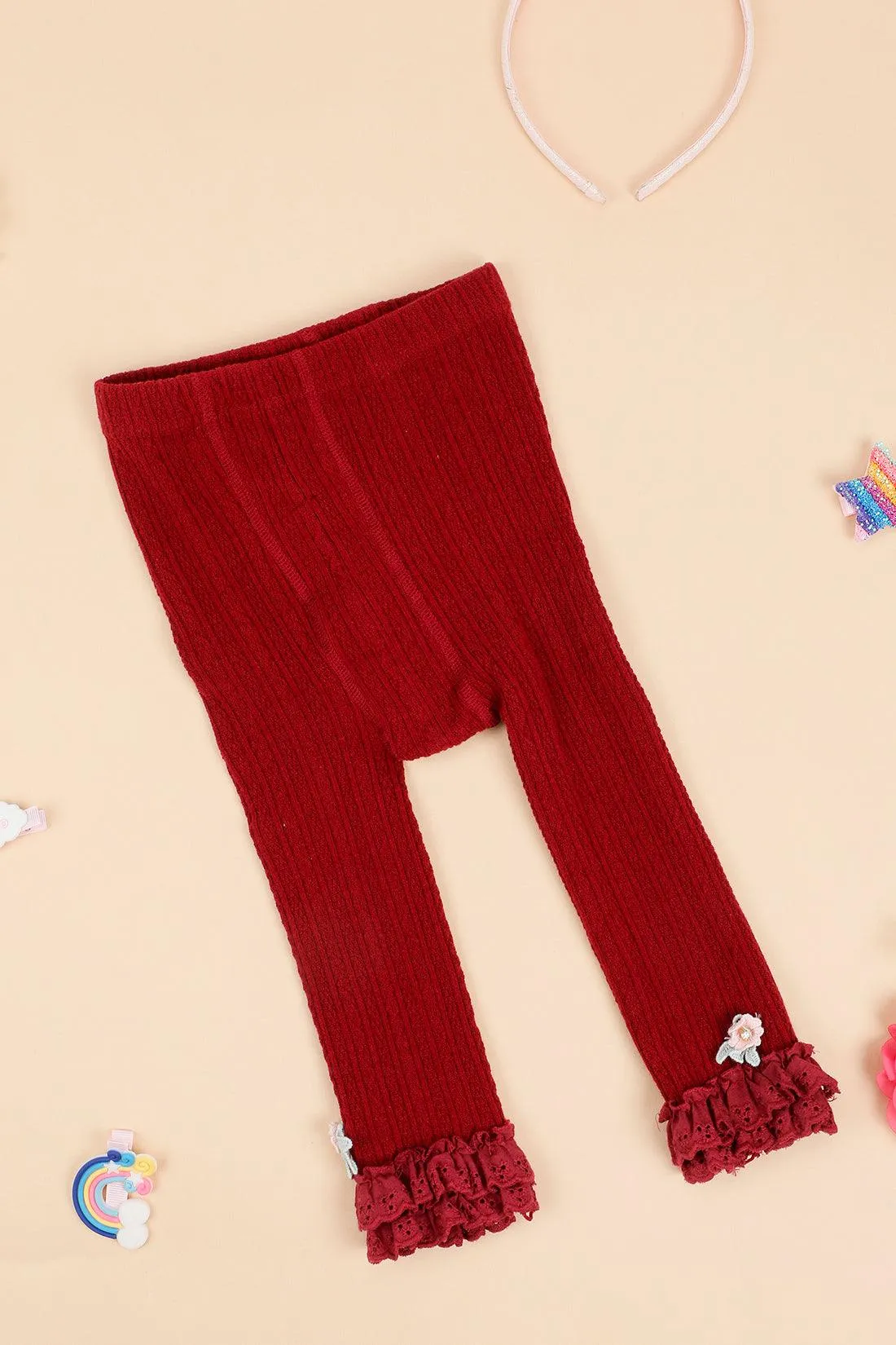 One Friday Baby Girls Burgundy Solid Legging