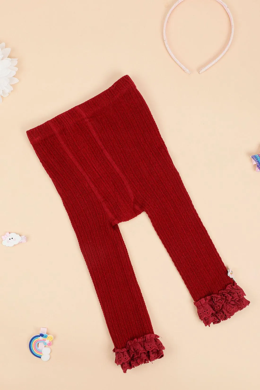 One Friday Baby Girls Burgundy Solid Legging