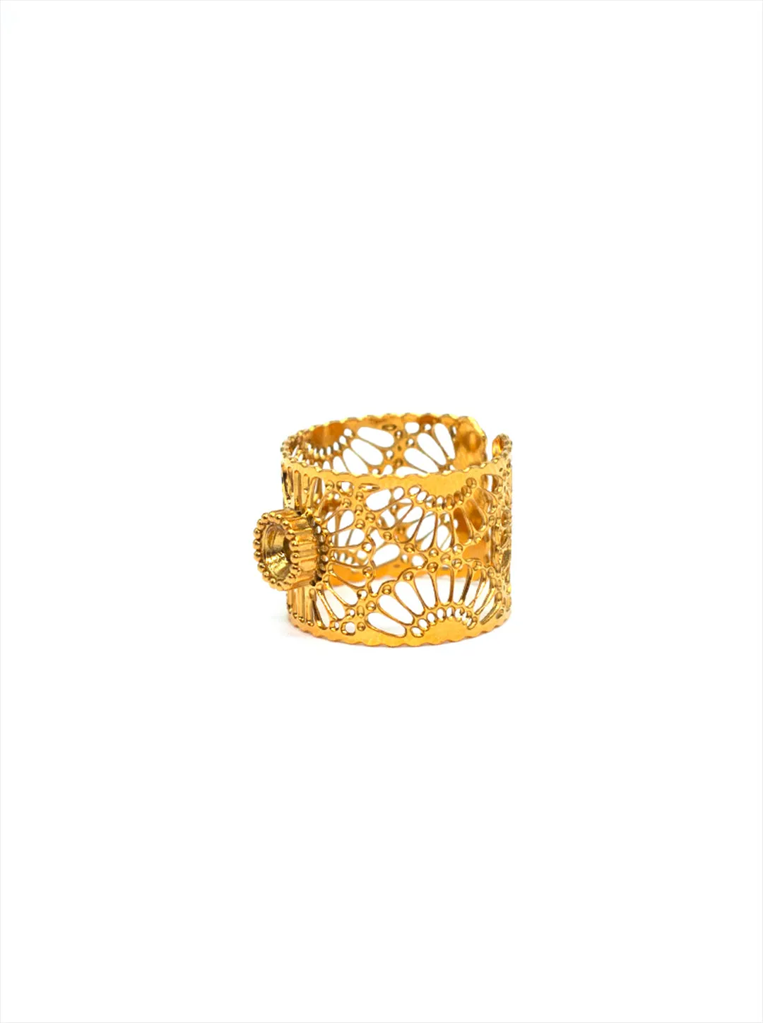 Ornaio 18k Gold Plated Anti-tarnish Shell Adjustable Hollow Flower Lace French Ring