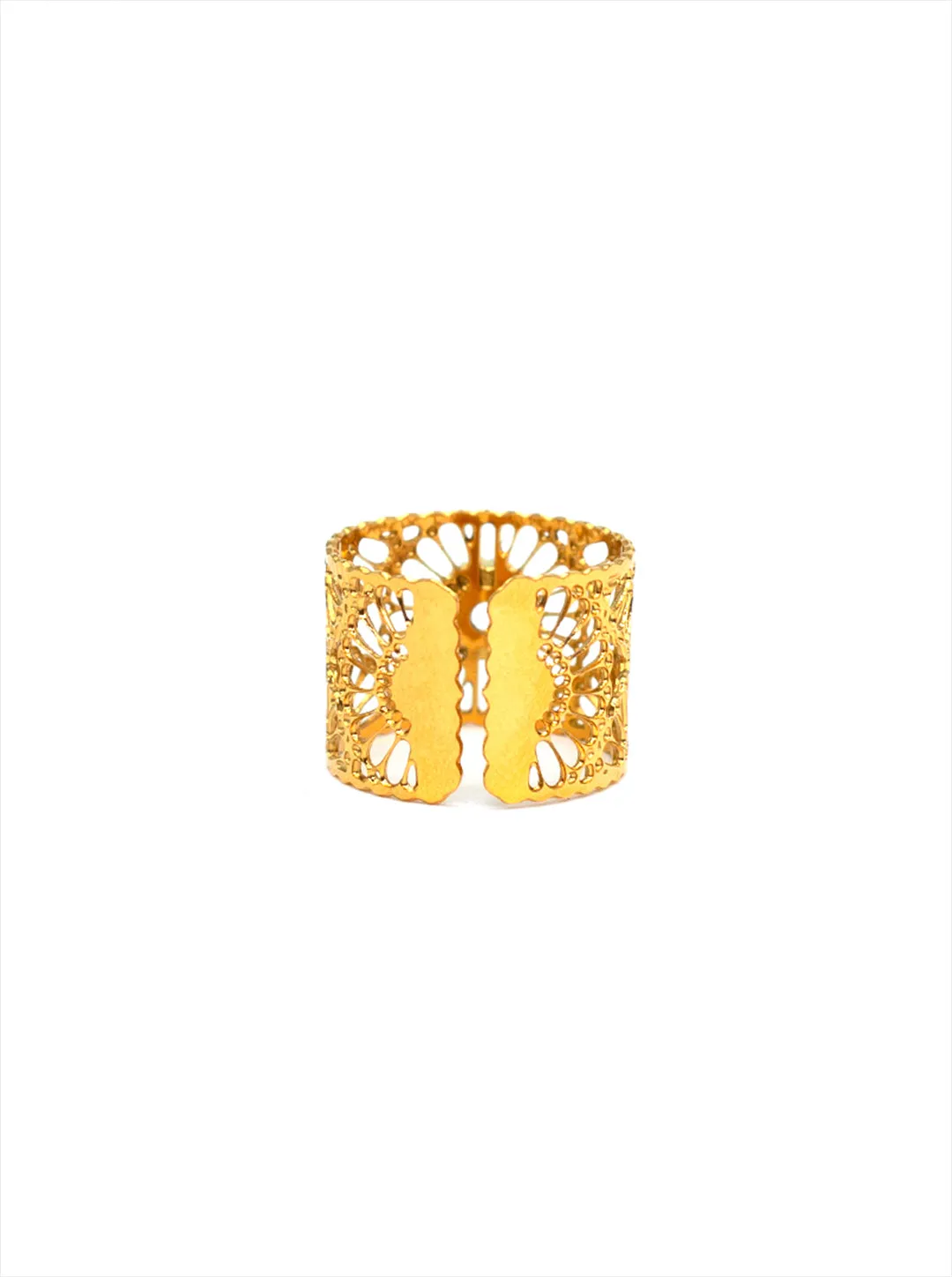 Ornaio 18k Gold Plated Anti-tarnish Shell Adjustable Hollow Flower Lace French Ring