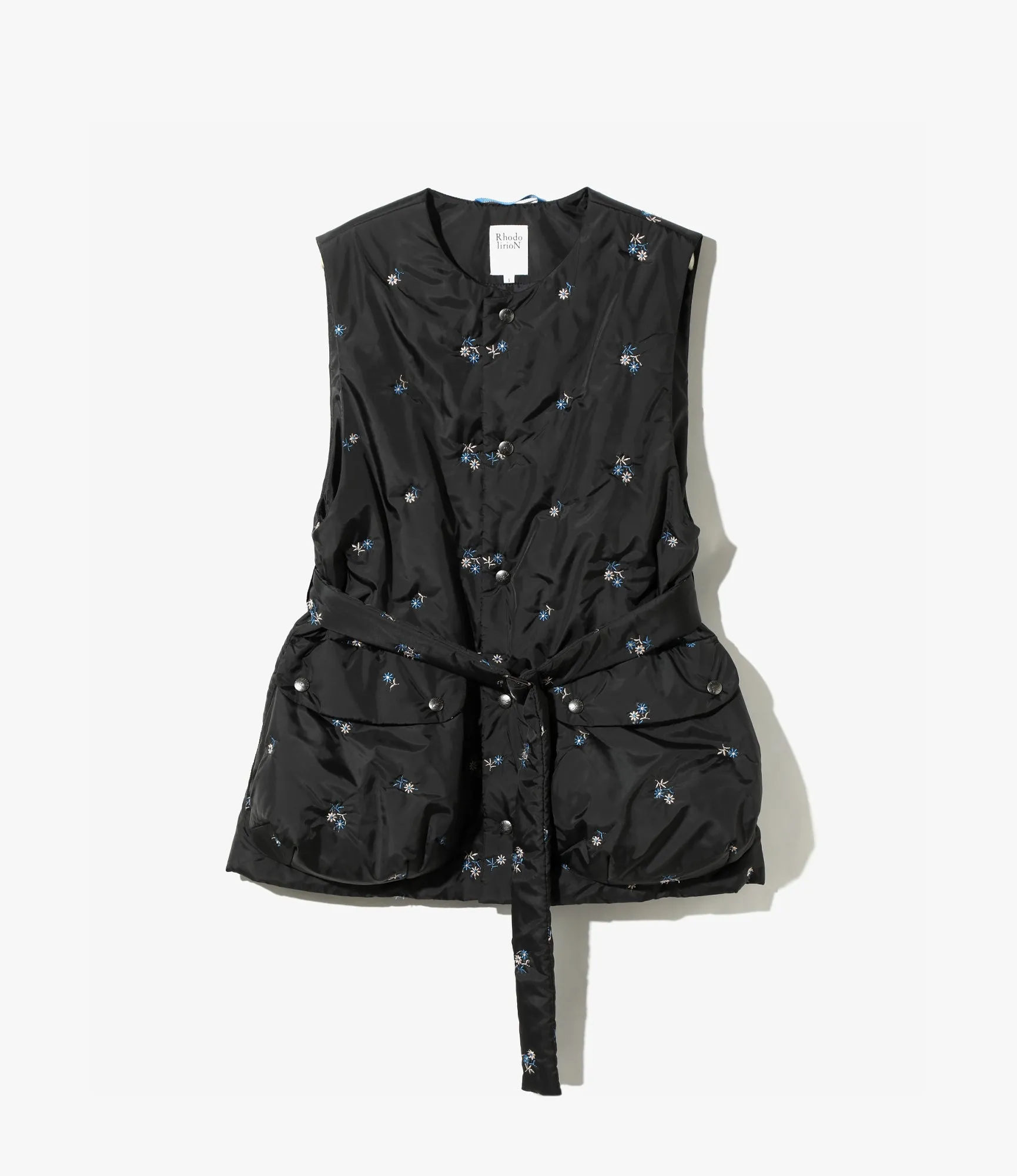 Padded Vest – Black Floral Embroidery