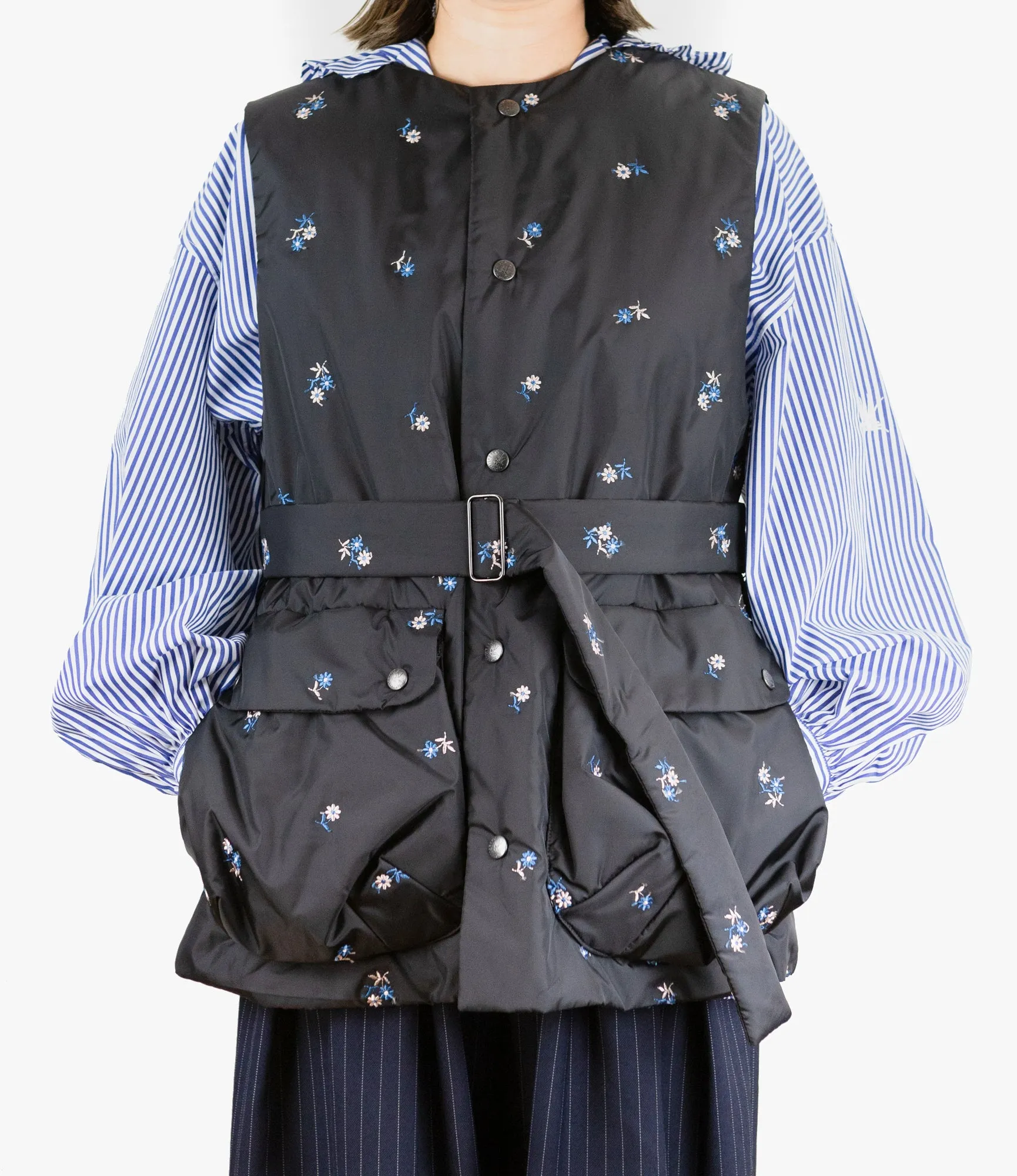 Padded Vest – Black Floral Embroidery