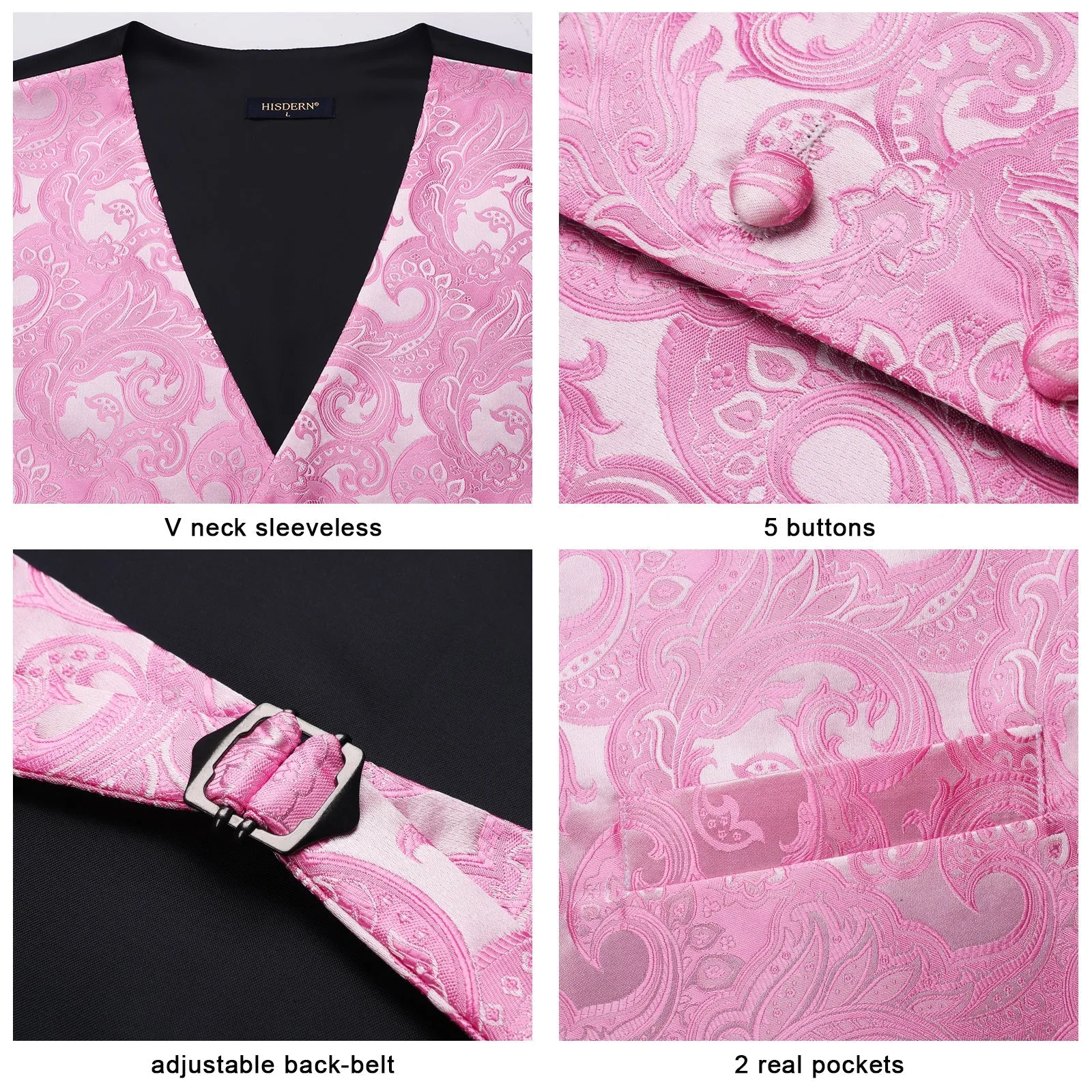 Paisley Floral 3pc Suit Vest Set - PINK