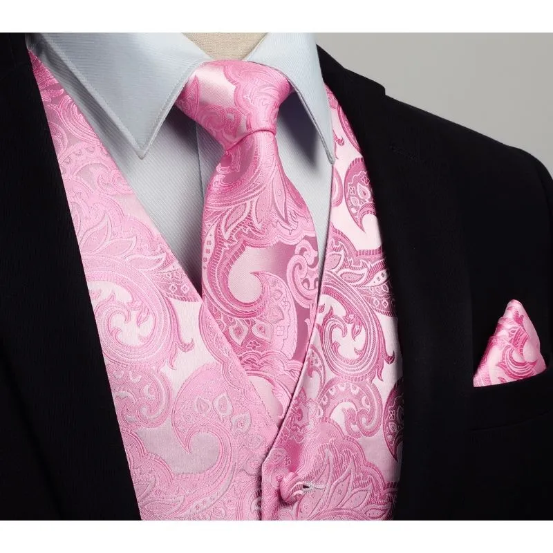 Paisley Floral 3pc Suit Vest Set - PINK