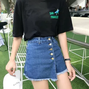 Pencil Skirt High Waist A-line Culottes Irregular Shorts Korean Style 2024 Summer Women Denim Short Pants New Vintage Clothing