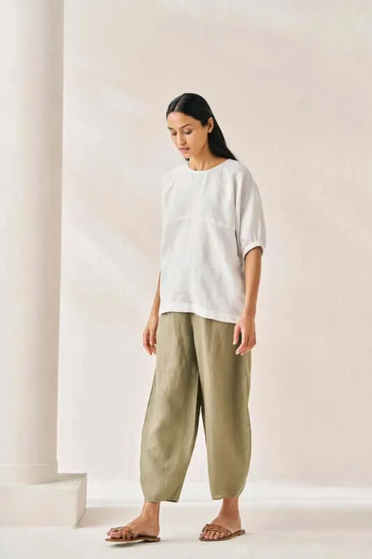 Pleated Top and Harem Pants Co-Ord Set White and Olive