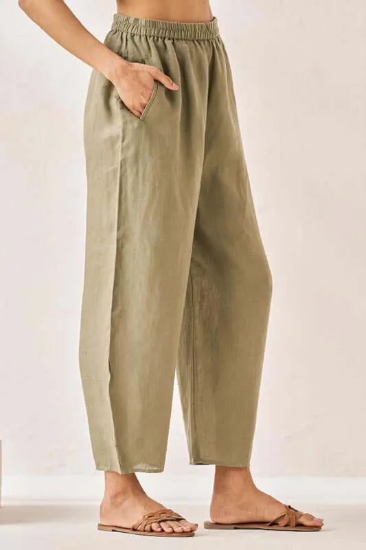 Pleated Top and Harem Pants Co-Ord Set White and Olive