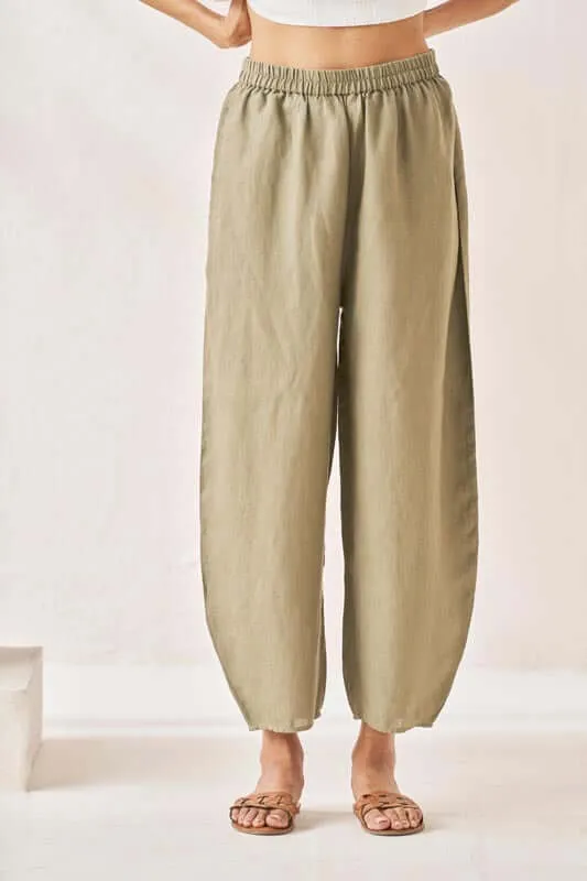 Pleated Top and Harem Pants Co-Ord Set White and Olive