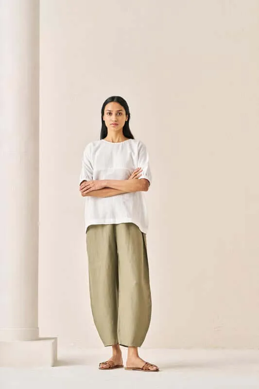 Pleated Top and Harem Pants Co-Ord Set White and Olive