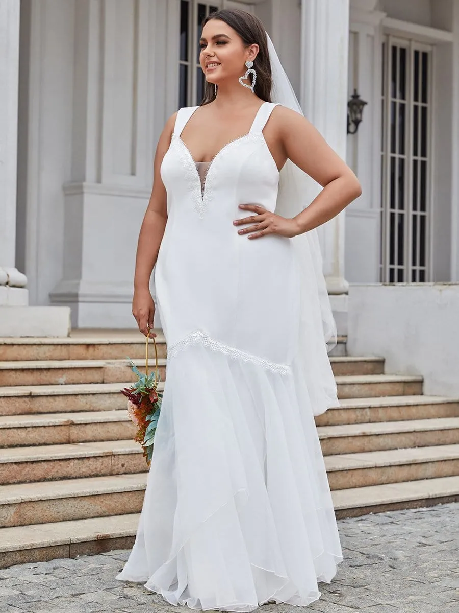 Plus Size Deep V-Neck Bodycon Mermaid Wedding Dress