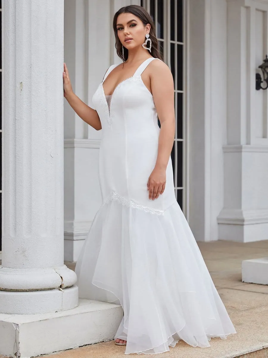 Plus Size Deep V-Neck Bodycon Mermaid Wedding Dress