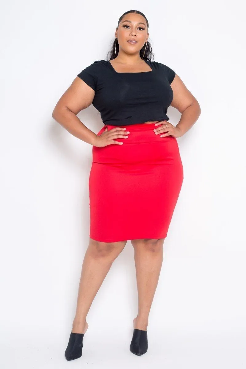 Plus Size Everyday Basic High Waist Pencil Midi Skirt