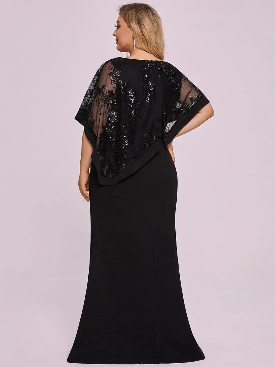 Plus Size Lace Sequin Shirt Floor-Length Mother Dress