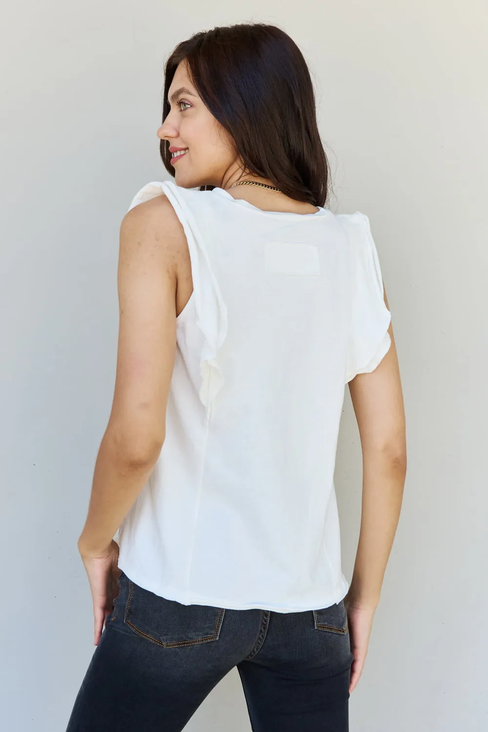 POL On The Daily Sleeveless Ruffle Top