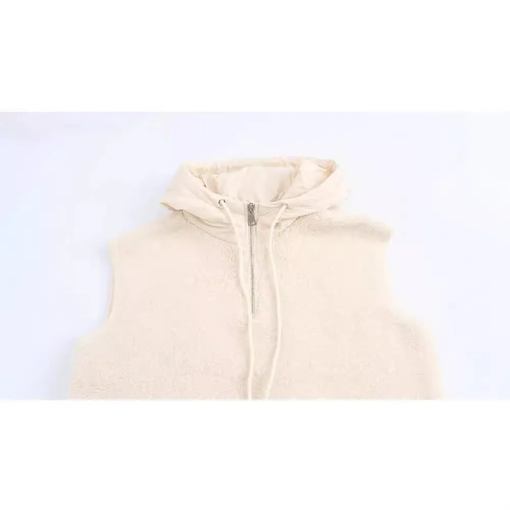 Pre Order: Thick Casual Half Zipper Hooded Knitted Vest