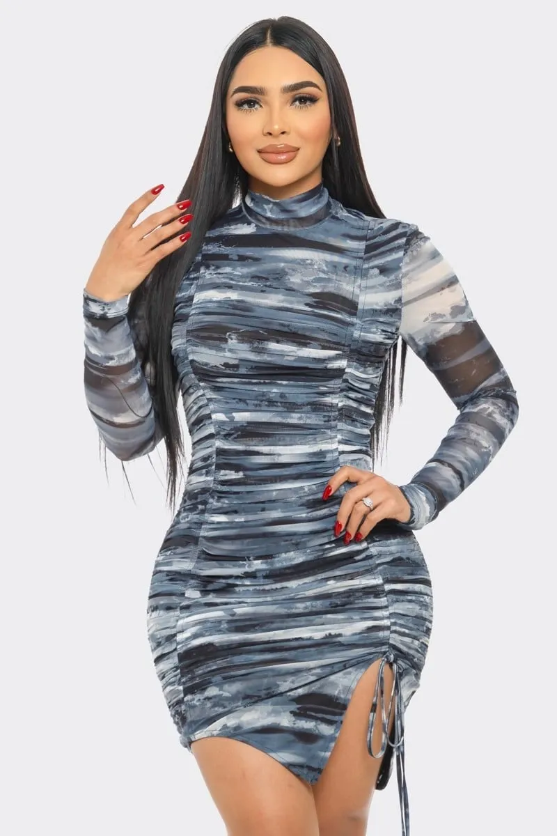 Print Mesh Mini Dress