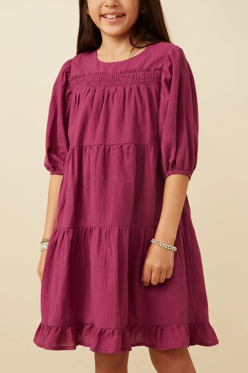 Puff Sleeve Tiered Dress - Berry