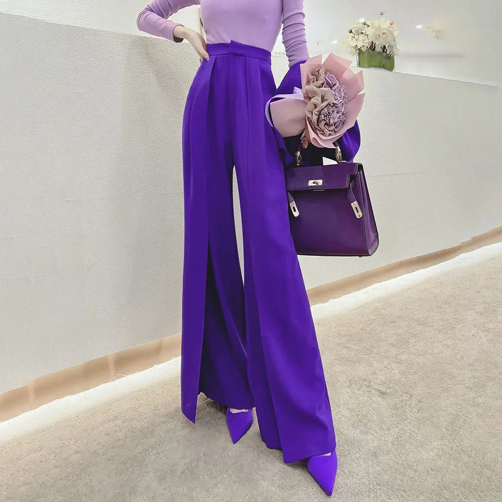 Purple Loose Wide Leg Pants For Women High Waist Solid Minimalist Trousers Female Fashion Clothing Sprin