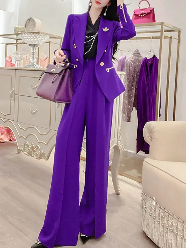 Purple Loose Wide Leg Pants For Women High Waist Solid Minimalist Trousers Female Fashion Clothing Sprin