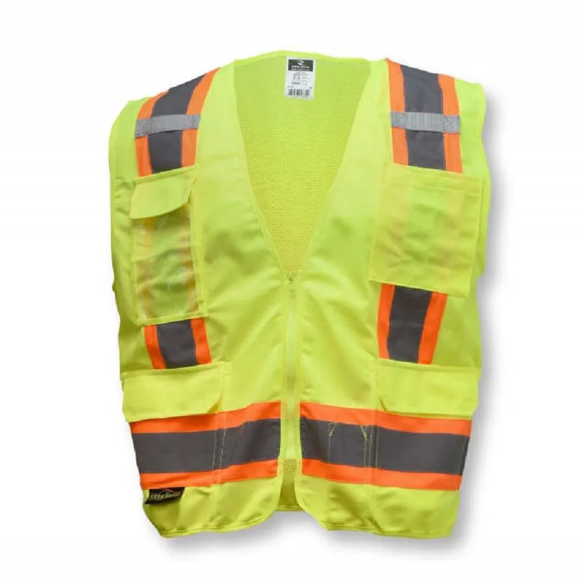 Radians SV6G Type R Class 2 Solid Front/Mesh Back Surveyor Safety Vest, Hi-Vis Green, 1 Each