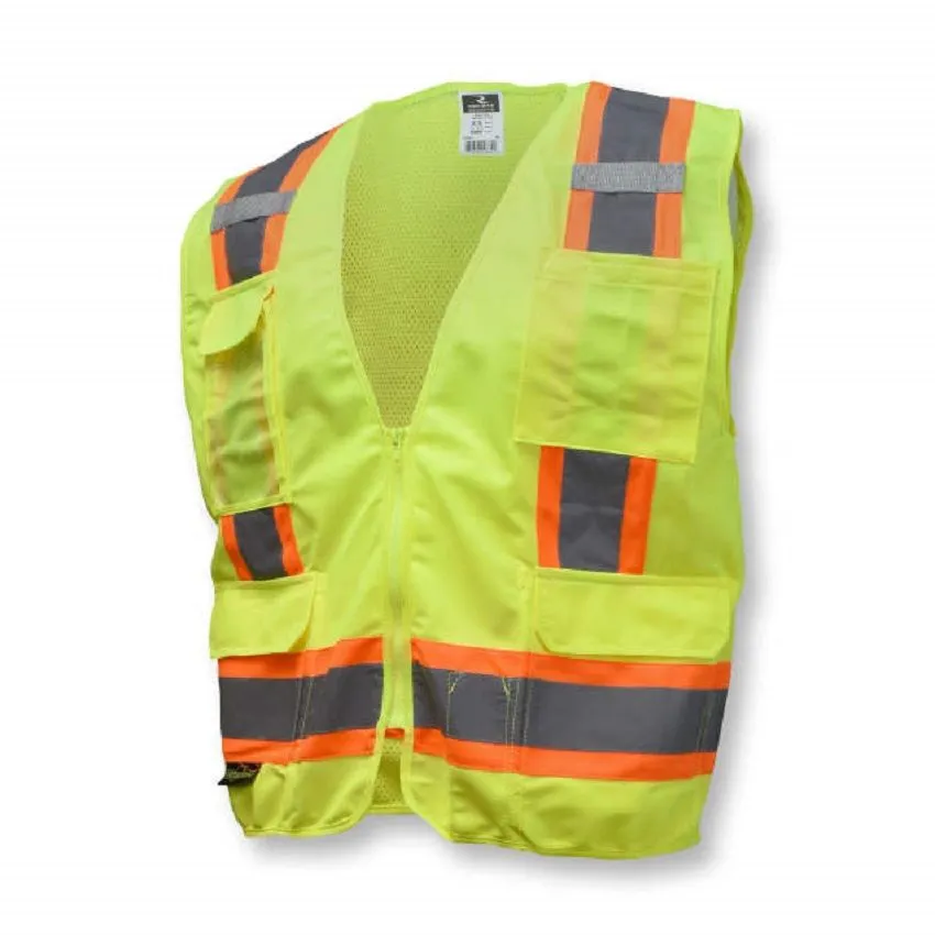 Radians SV6G Type R Class 2 Solid Front/Mesh Back Surveyor Safety Vest, Hi-Vis Green, 1 Each