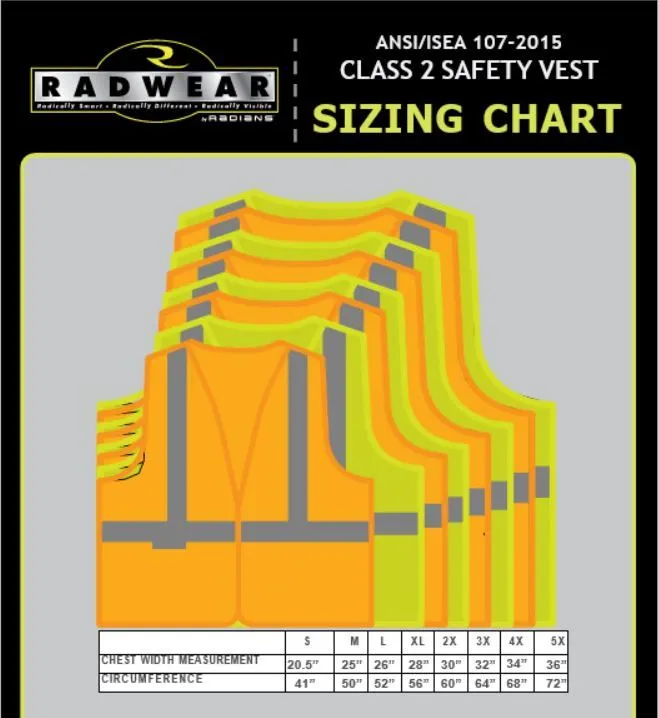 Radians SV6G Type R Class 2 Solid Front/Mesh Back Surveyor Safety Vest, Hi-Vis Green, 1 Each