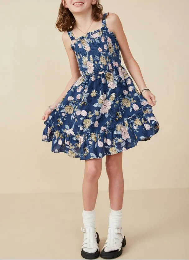 Romantic Floral Smocked Bodice Tank Dress