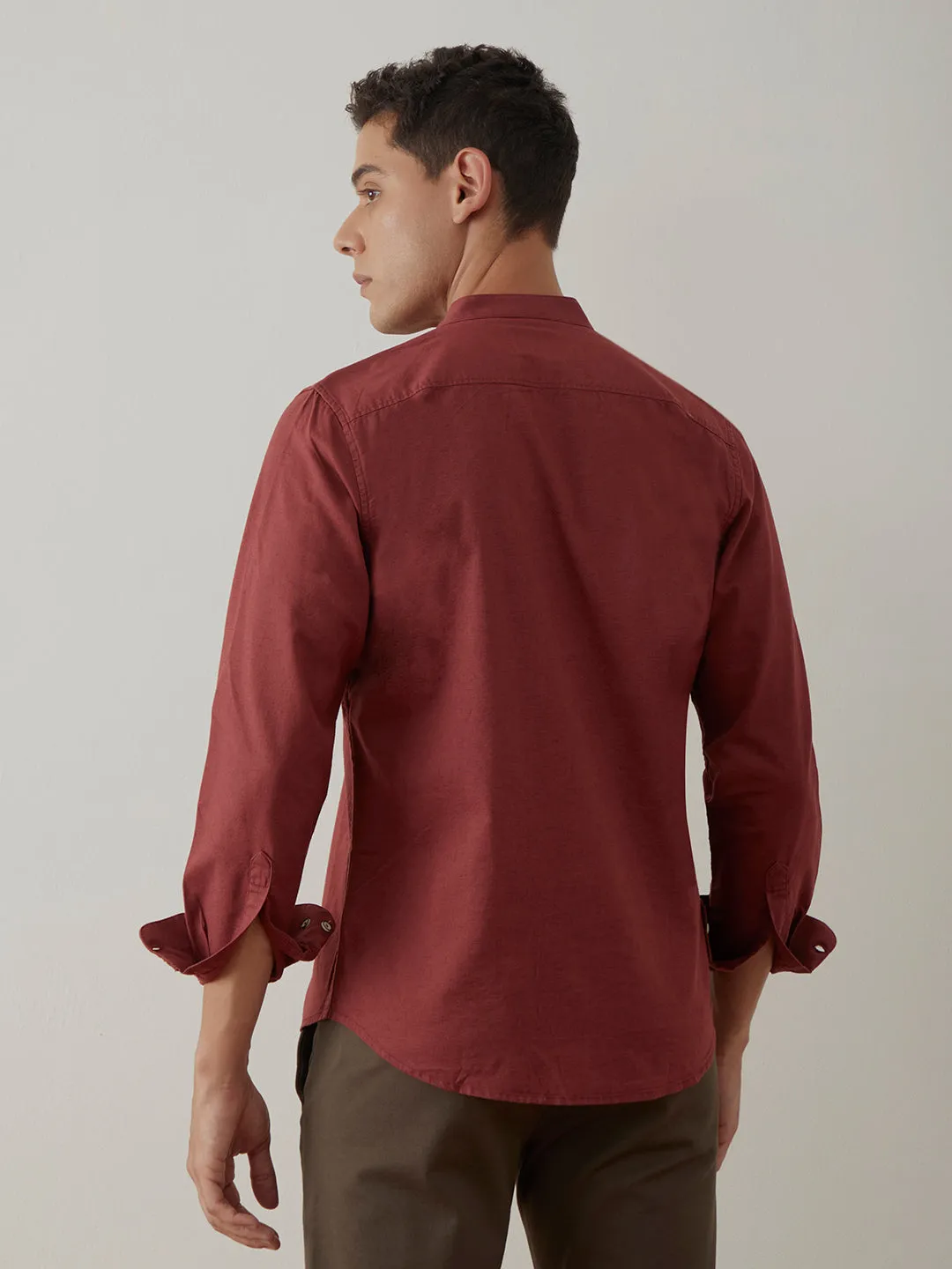 Rust Plain Chinese Collar Shirt