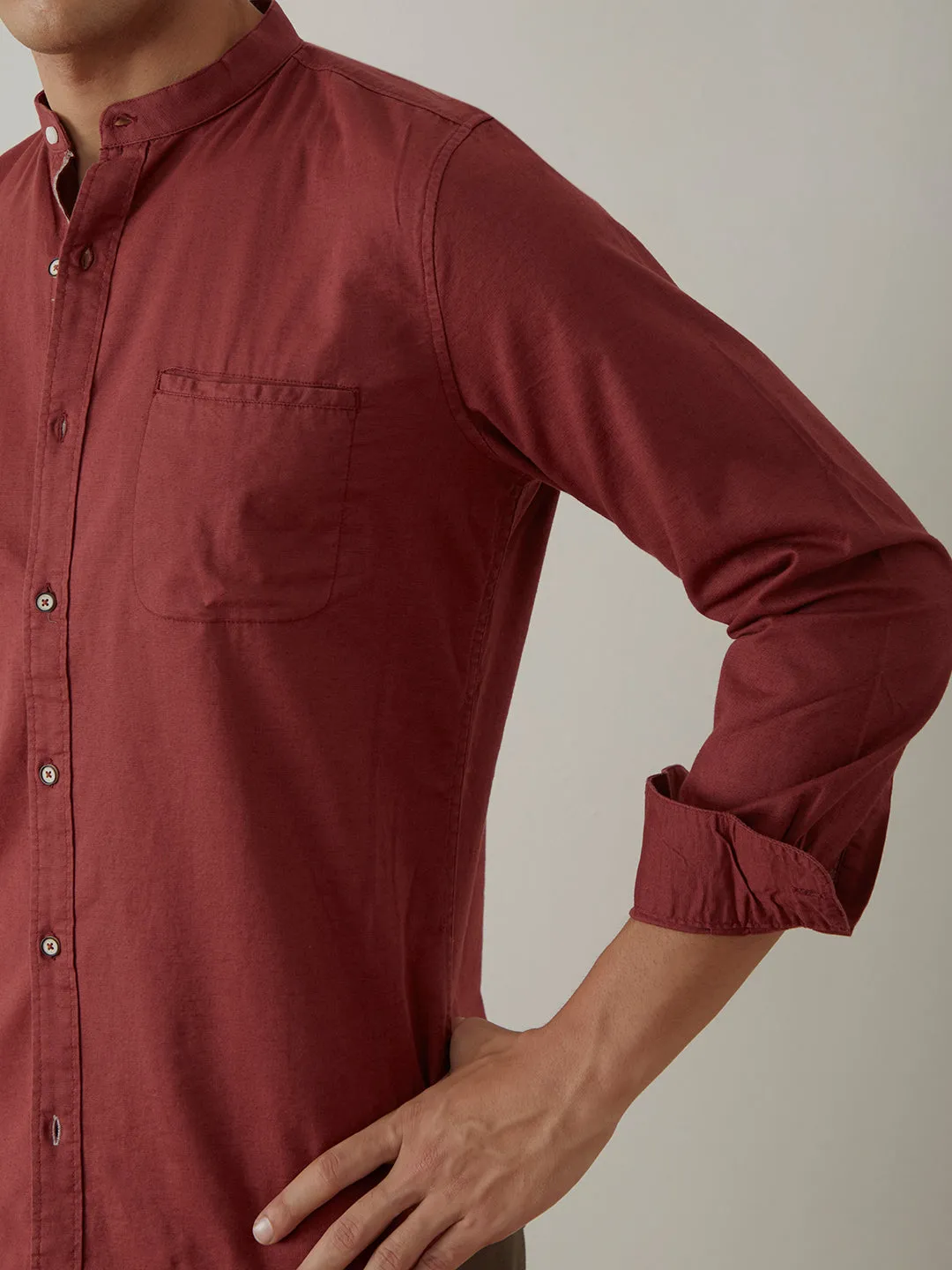 Rust Plain Chinese Collar Shirt