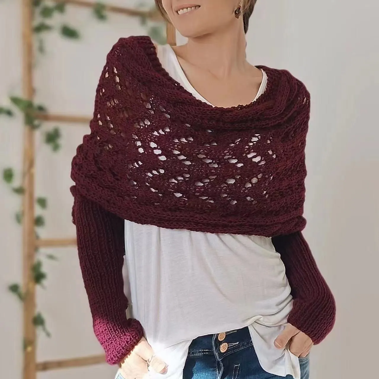 Sally knitted long sleeve shawl