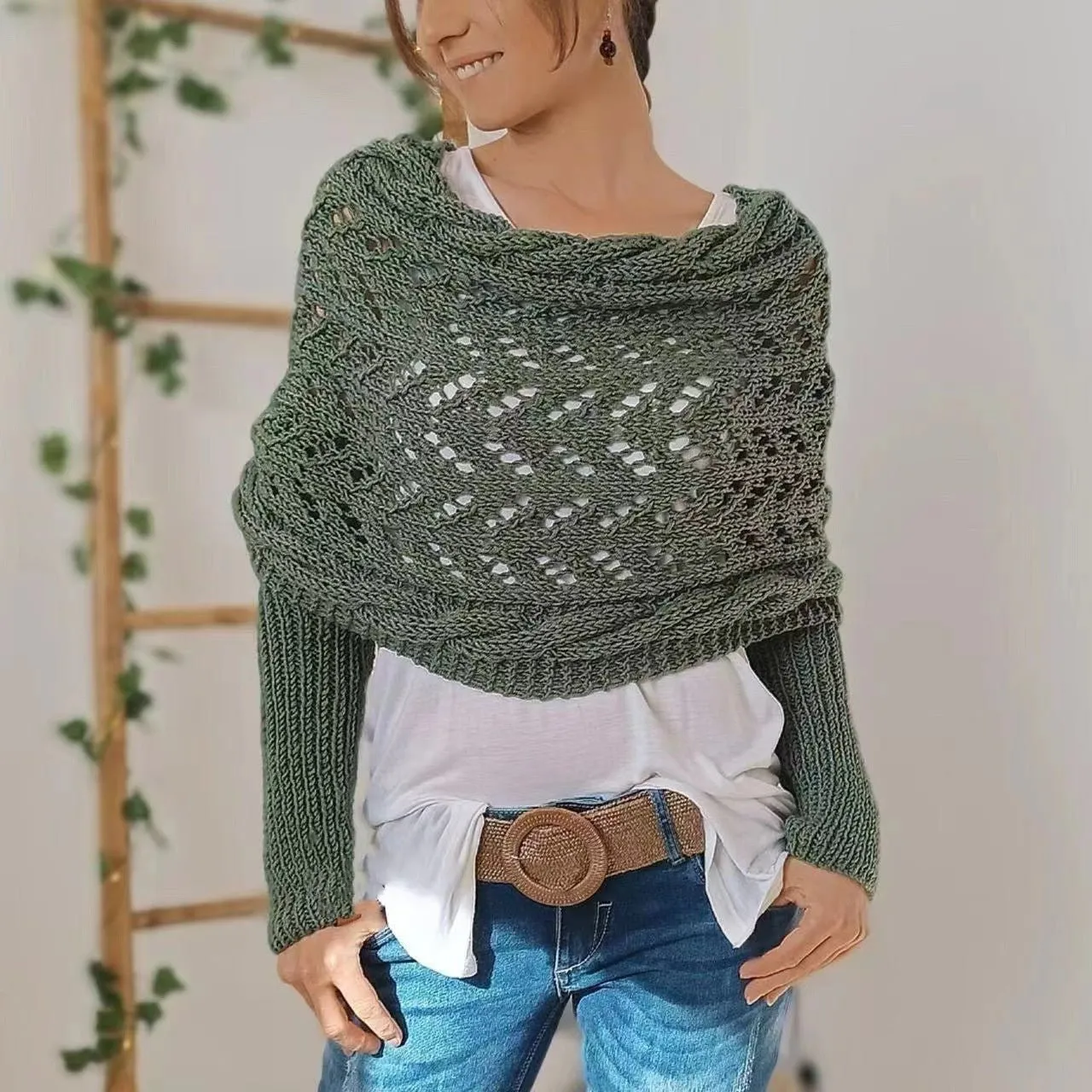 Sally knitted long sleeve shawl