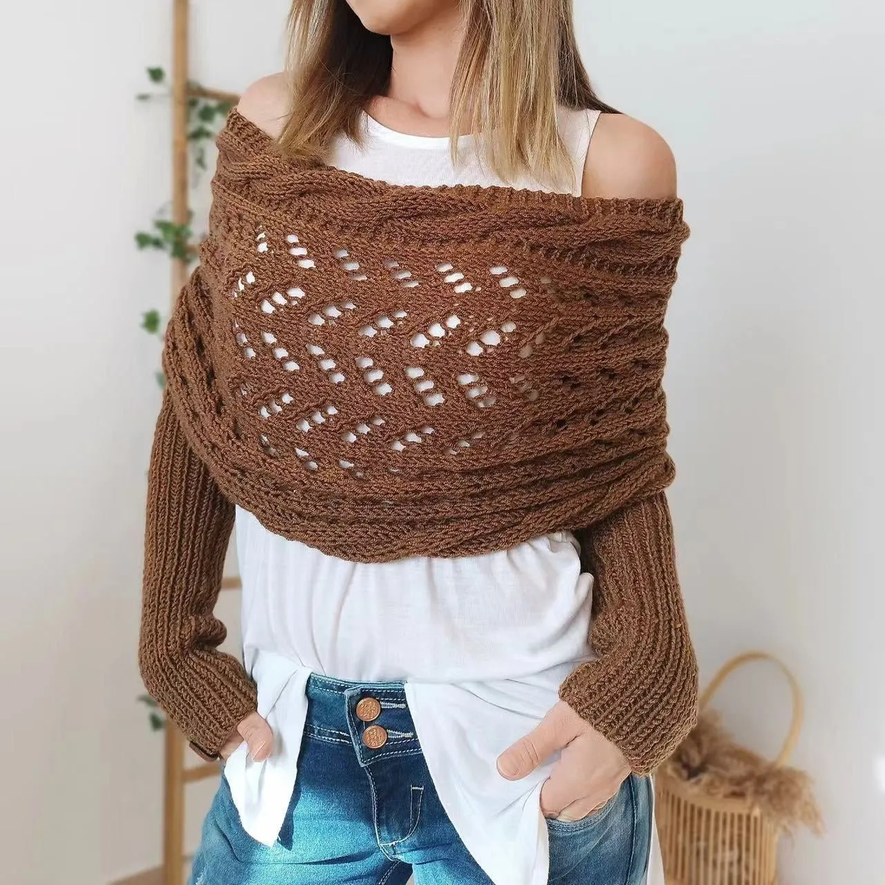 Sally knitted long sleeve shawl