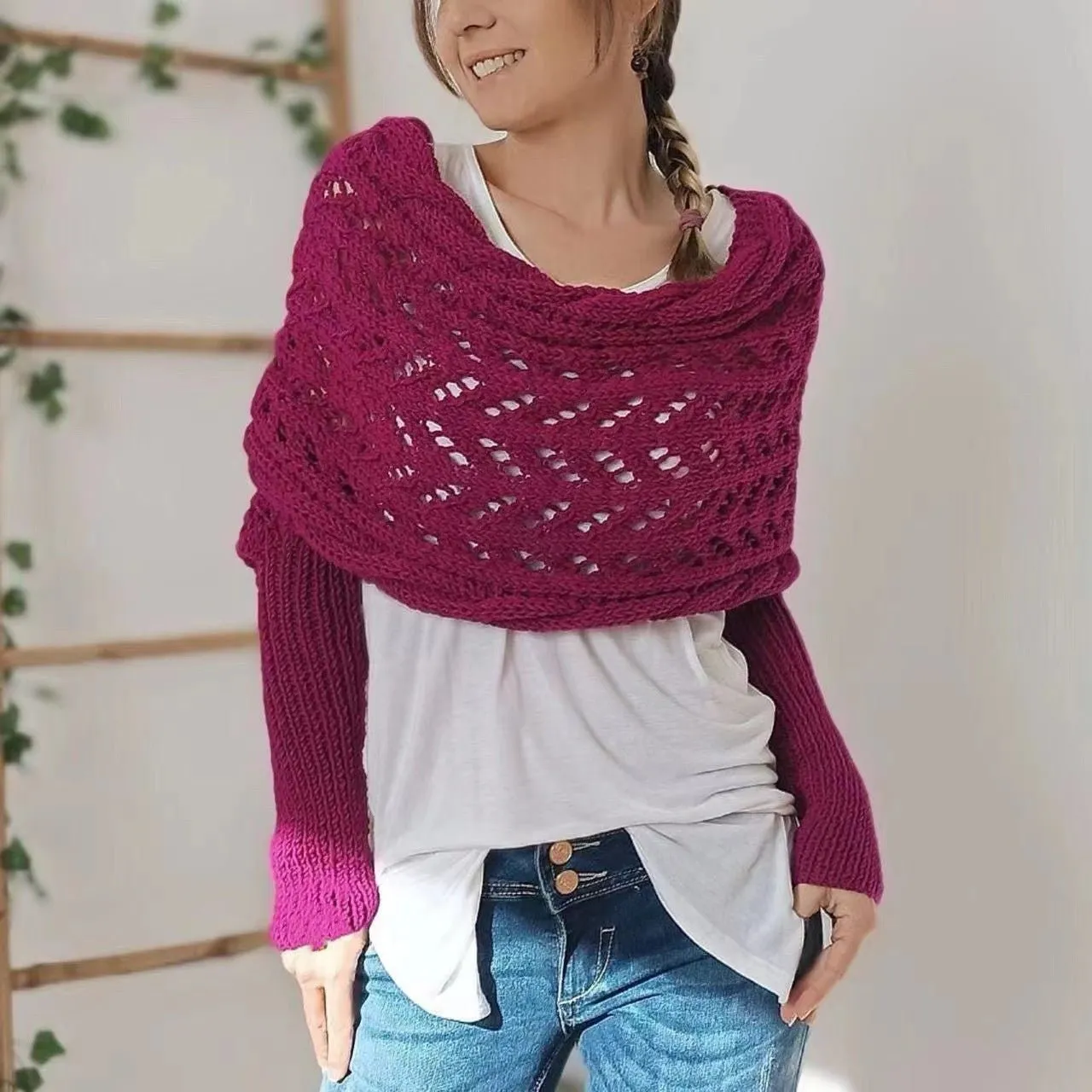 Sally knitted long sleeve shawl