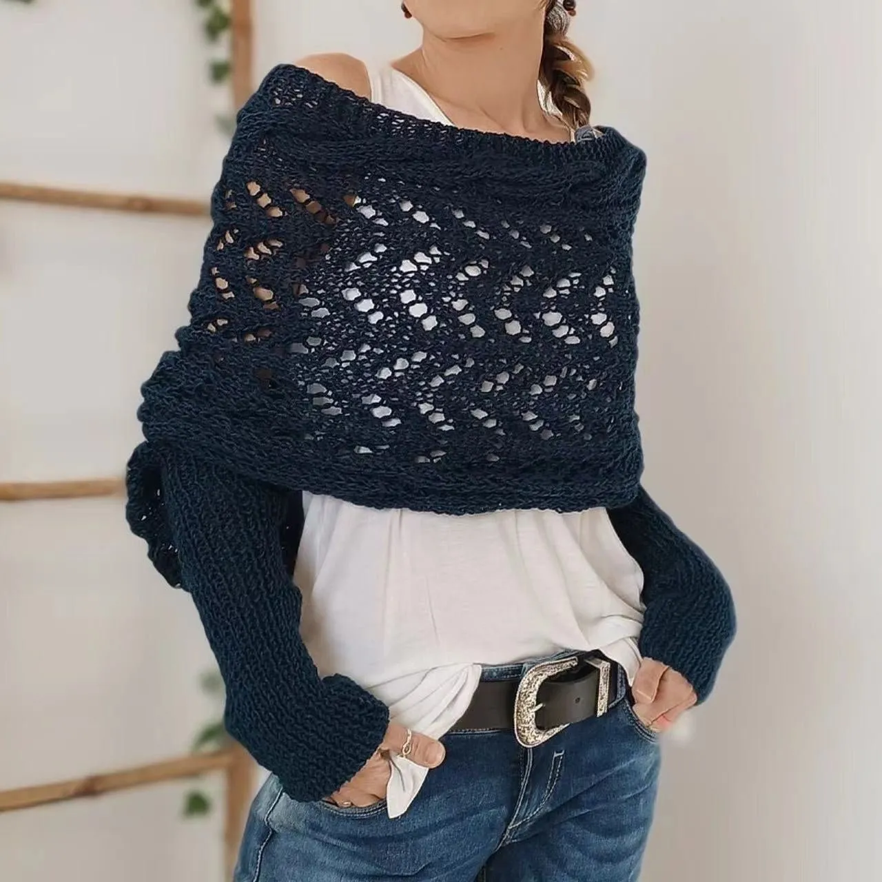 Sally knitted long sleeve shawl