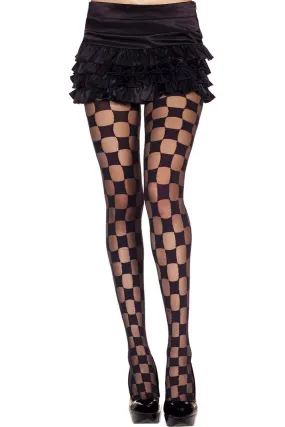 Sheer Black Checker Pattern Tights