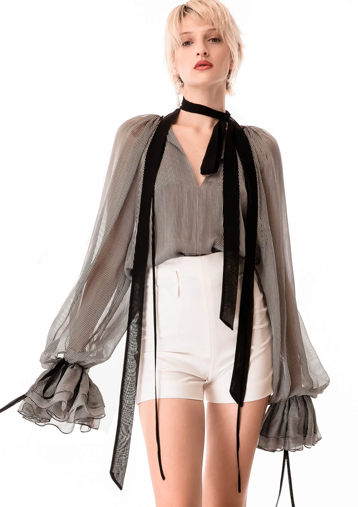 Sheer Ribboned Silk Shirt