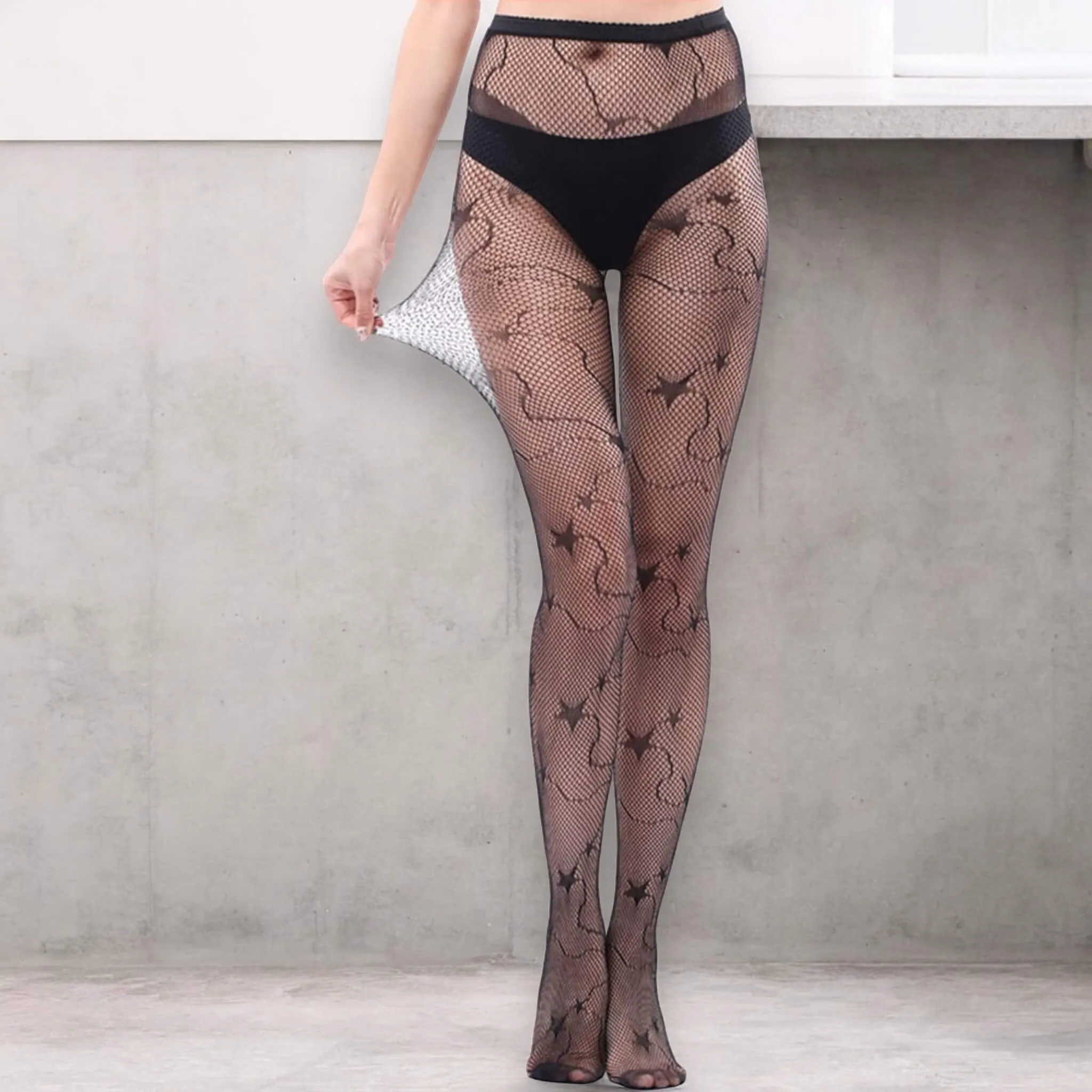 Shooting Stars Black Fishnet Tights