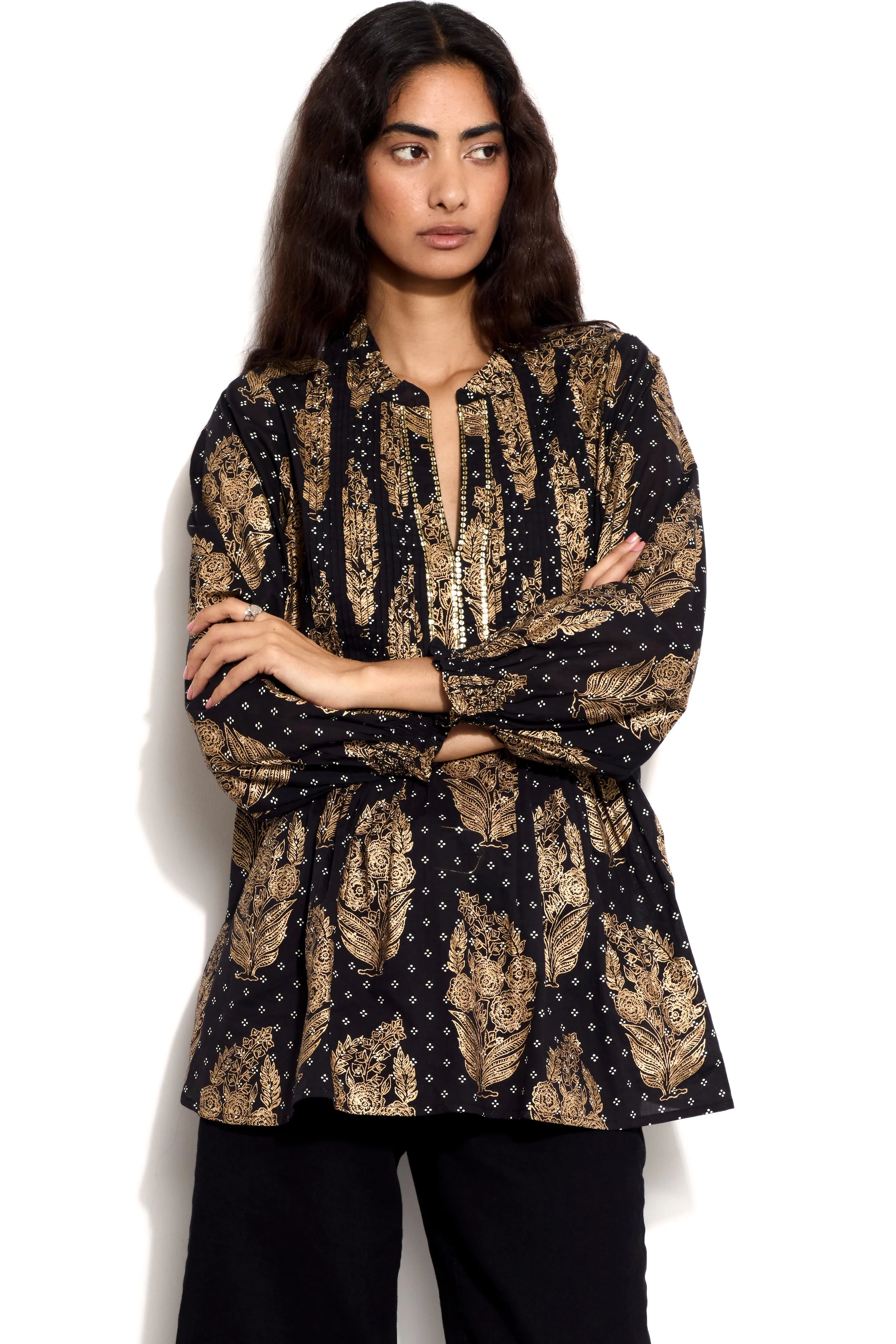 Silvia Gold Foil Tunic Blouse