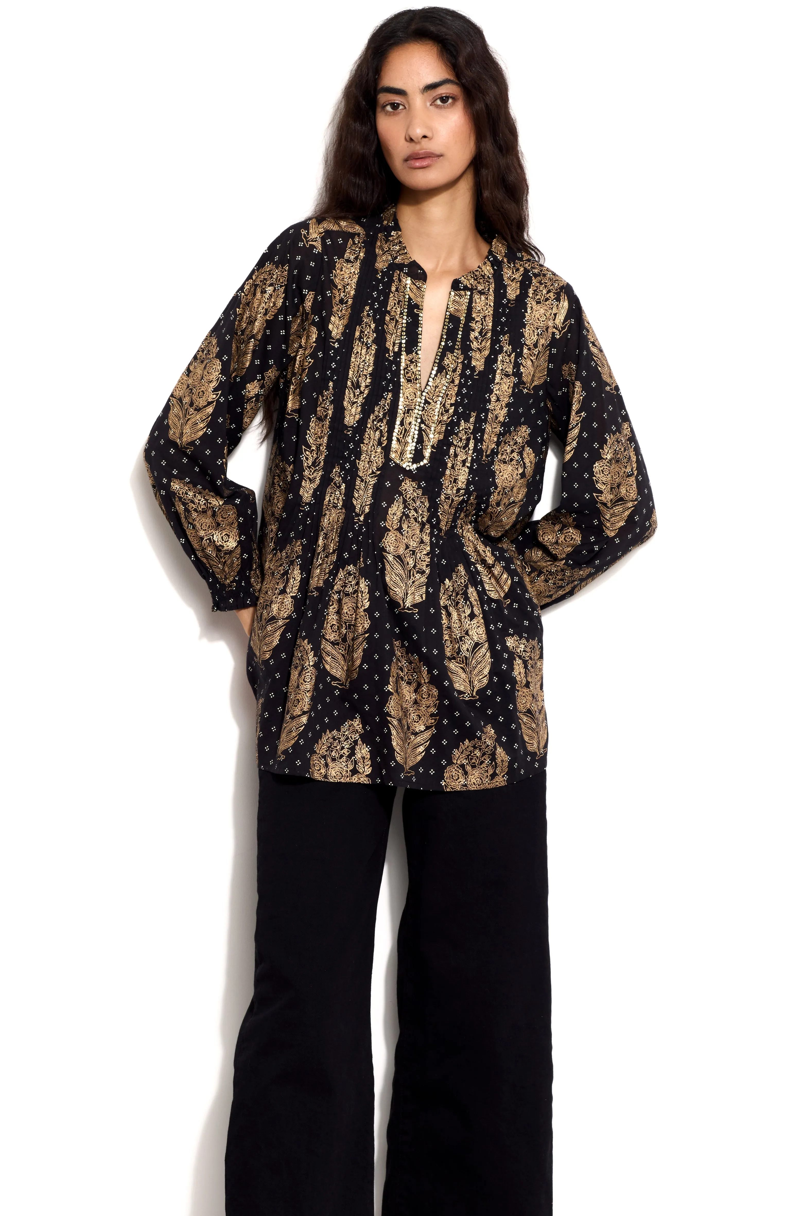 Silvia Gold Foil Tunic Blouse