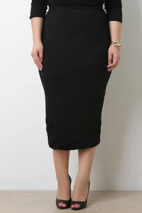 Simple High Waisted Stretchy Midi Pencil Skirt