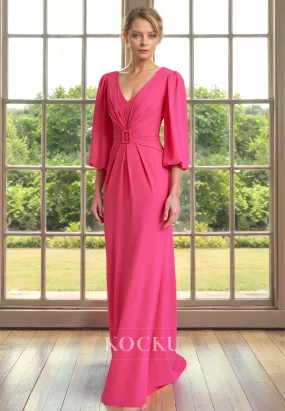 Simple V-Neck Long sleeves A-Line Chiffon Cocktail Mother of the Bride Dress